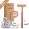 Bamboozy Safety Razor RVS + 20 Scheermesjes Rose Gold Goud voor Vrouwen Dames Zero Waste Duurzaam Scheermesje Veiligheidsscheermes