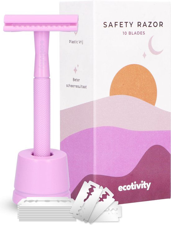 ecotivity® Safety Razor Scheermesjes voor Vrouwen met 10 Double Edge Scheermesjes - Dubbelzijdig Klassiek Scheermes met Houder - Pastel Purple