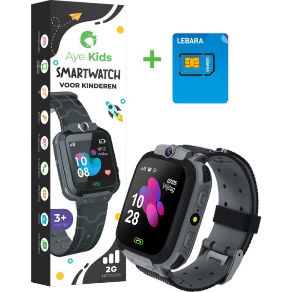 AyeKids Kinder Smartwatch - Bel Functie – SOS Knop – Incl. Simkaart - Zwart