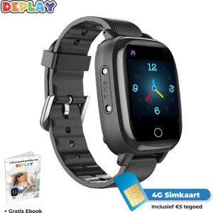 DEPLAY 4G KidsWatch - Smartwatch Kinderen - GPS Tracker - Hartslag en Bloeddrukmeter- Videobellen - Camera - (Spat)Waterproof - Inclusief simkaart en E-Book - Zwart