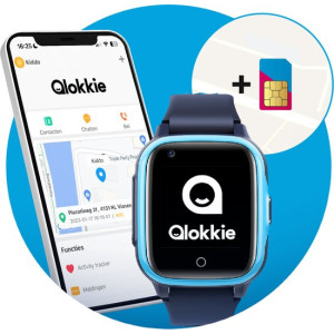 Qlokkie Kiddo 15 - GPS Horloge kind 4G - GPS Tracker - Whatsapp - Videobellen - Veiligheidsgebied instellen - SOS Alarmfuncties - Smartwatch kinderen - Inclusief simkaart en mobiele app - Blauw