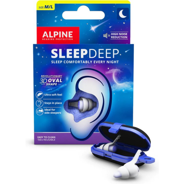 Alpine SleepDeep - Oordoppen voor slapen- Maximale geluidsdemping - Perfect voor zijslapers - 27dB - Medium size - 1 paar